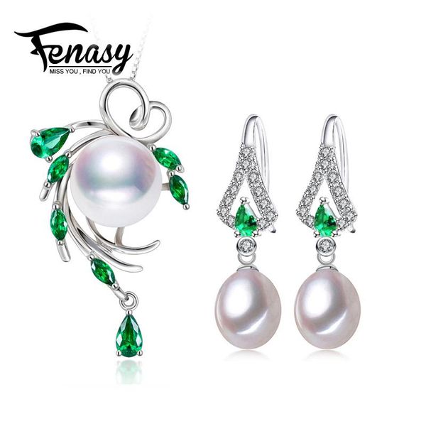 

sterling silver jewelry sets natural pearl drop earrings luxury emerald pendant necklace chain necklaces for women bracelet, &, Black