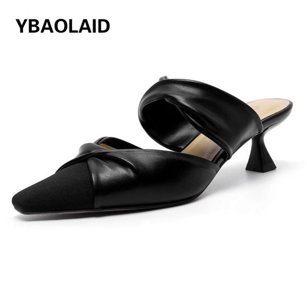 

dress shoes 2021 summer small square toe color matching backspace high-heeled single sheepskin baotou stiletto slippers mules, Black