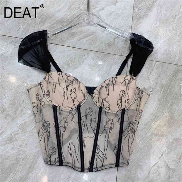 

[deat] pink and back mesh patchwork embroidery perspective fishbone suspender vest for women style summer gx862 210625, White