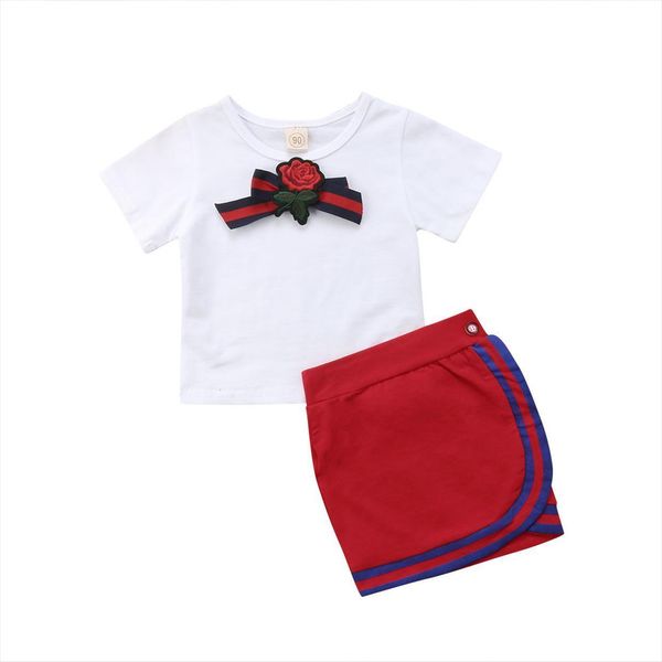 

style kids baby girls 2pcs bow flower tie white red tight skirts fashion outfits clothes 1 5t