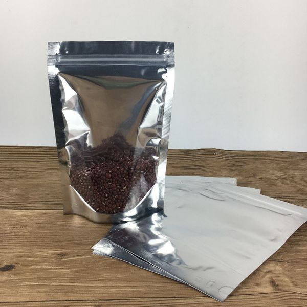 Mylar Stand Up Foglio di alluminio Confezione trasparente Borsa per alimenti Sacchetti di imballaggio con cerniera per la conservazione del caffè all'ingrosso W0110