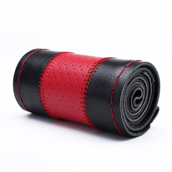 

37-38cm steering wheel cover black+red comfortable feeling diy high leather soft useful covers