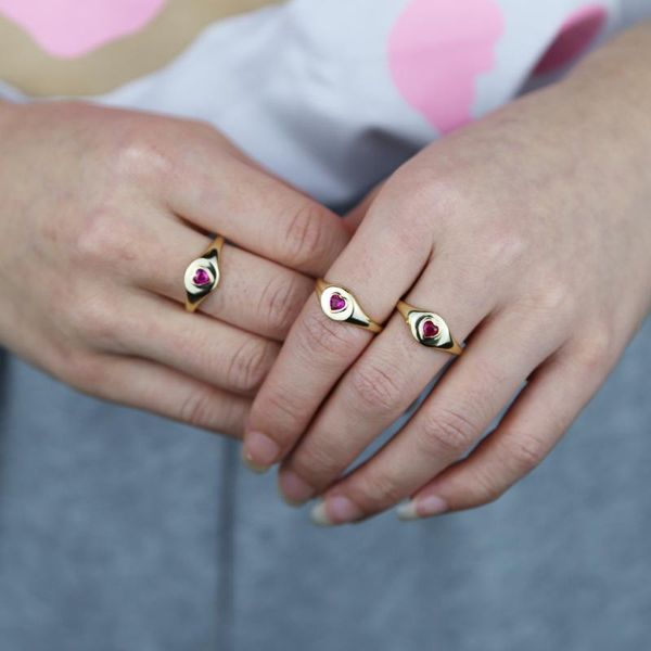 

cluster rings arrived real 925 sterling silver heart ring with red cz paved crown shape wedding band gold plated for girl lady, Golden;silver