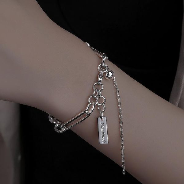 

charm bracelets korean fashion design round bead chain bracelet hip hop pendant letter geometry for women jewelry pulseras 2021, Golden;silver