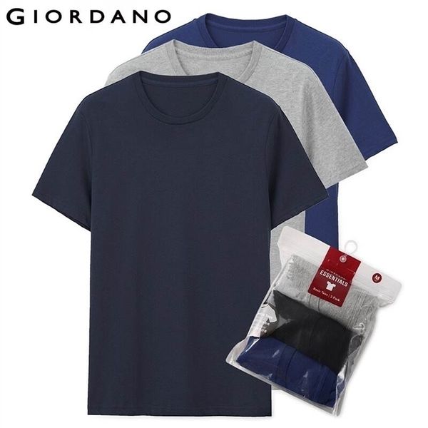 Giordano homens camiseta de algodão manga curta 3-pack camiseta verão maciço de verão macho tops roupas camiseta masculina 01245504 210409