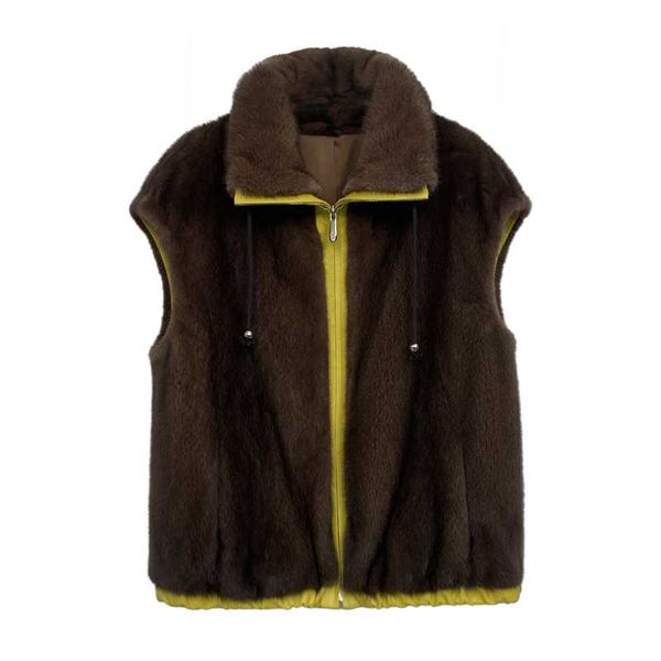 

women's fur & faux arlenesain real full mink women vest, Black