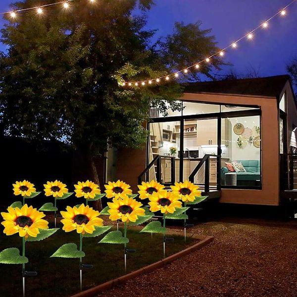 

lawn lamps solar garden stake light outdoor sunflower led powered