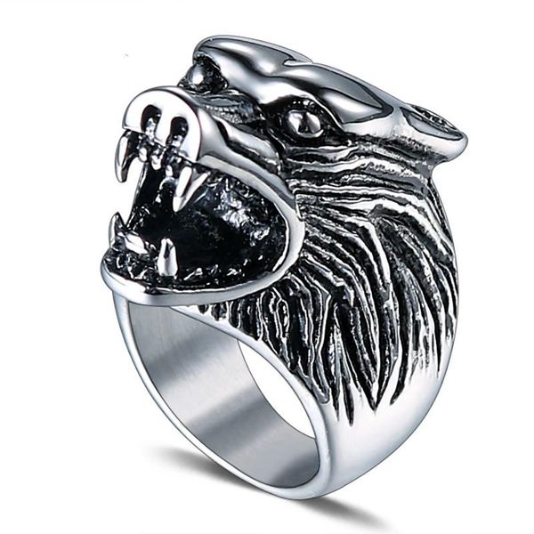 

cluster rings 100% style stainless steel wolf ring mens fashion animal jewelry, Golden;silver