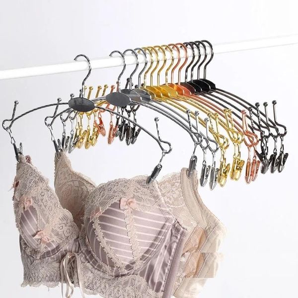 

hangers & racks 5pcs metal gold hanger for underwear bra clothespin panties clip non-slip clothes drying rack wardrobe storage organizer