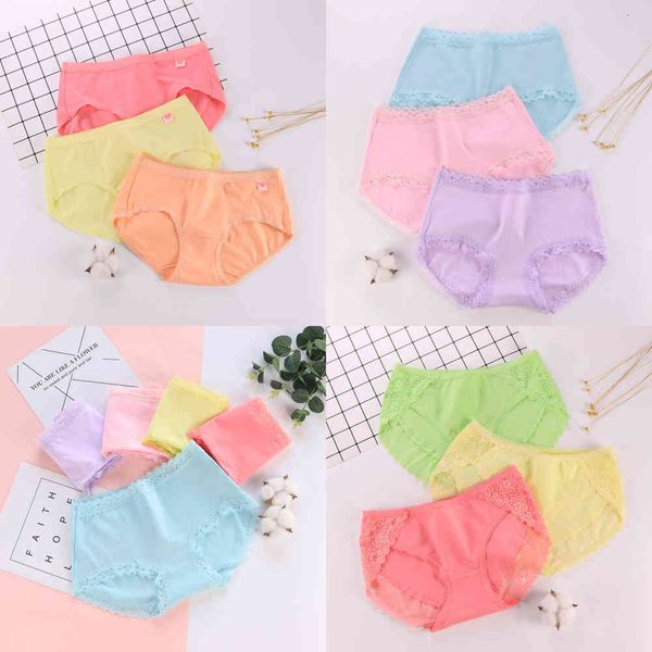 

underwear cotton lace side middle waist belly pure cotton large size briefs, Black;pink