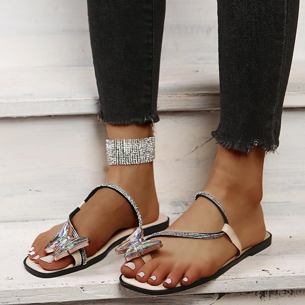 

sandals kalsooni 2021 women flat butterfly decorated beach shoes summer outdoor slip-on slippers, Black