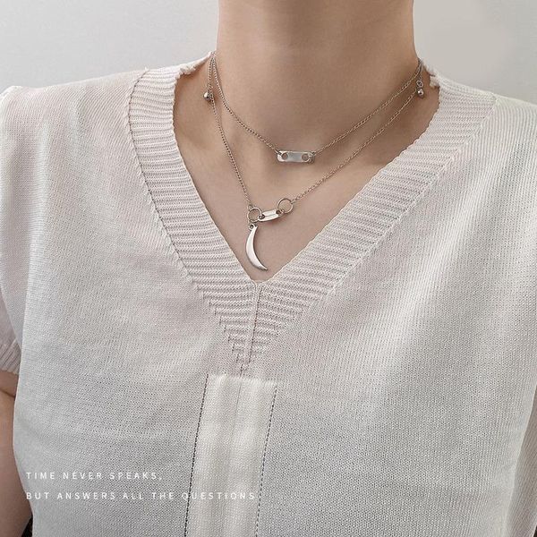

chains double necklace woman moon necklaces women pig nose pendant ladies jewellery lady jewelry trendy alloy kpop collier, Silver