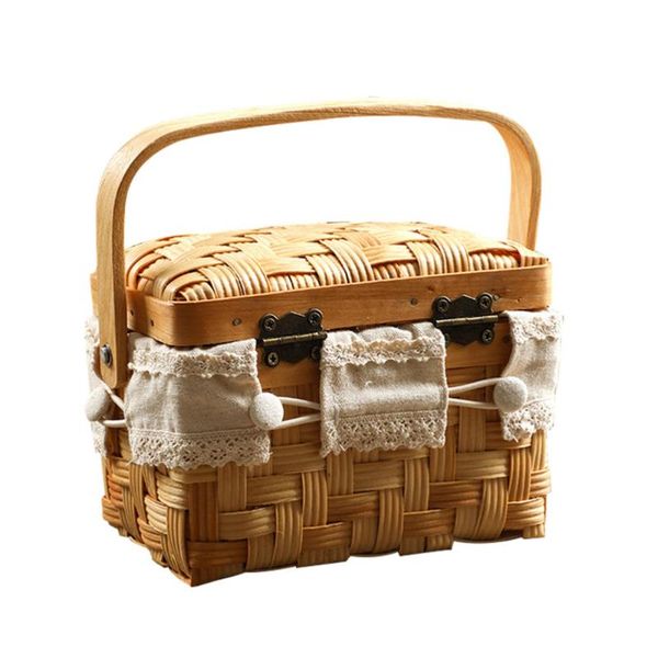 

gift wrap 1pc portable moon cake storage basket box handwoven wooden food