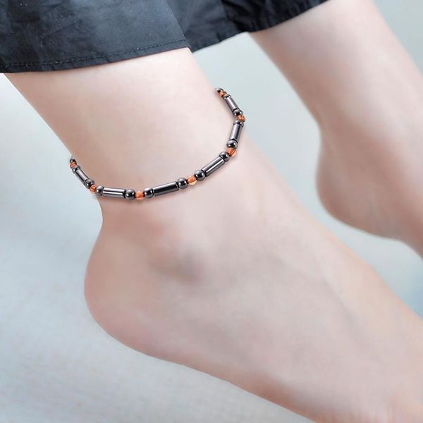 

anklets black stone magnet anklet weight loss slimming magnetic therapy bracelet for men women health care jewelry, Red;blue