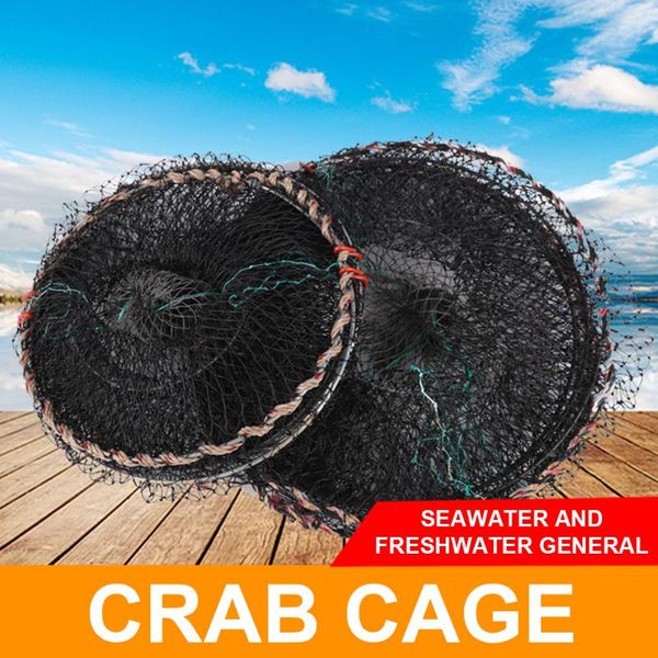 

fishing accessories foldable bait cast mesh trap net portable landing shrimp cage for fish crayfish crab with hand rope floating circle