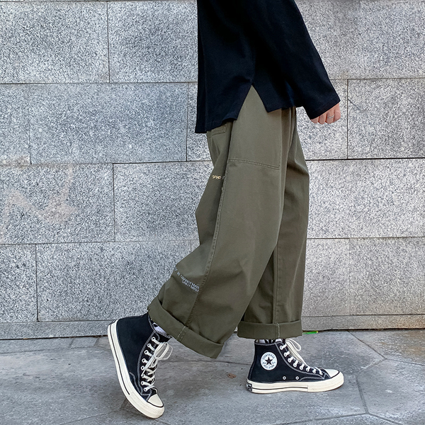 

casual pants men cargo trousers japanese fashion streetwear male casual simple pockets harajuku style loose vintage chic ins, Black