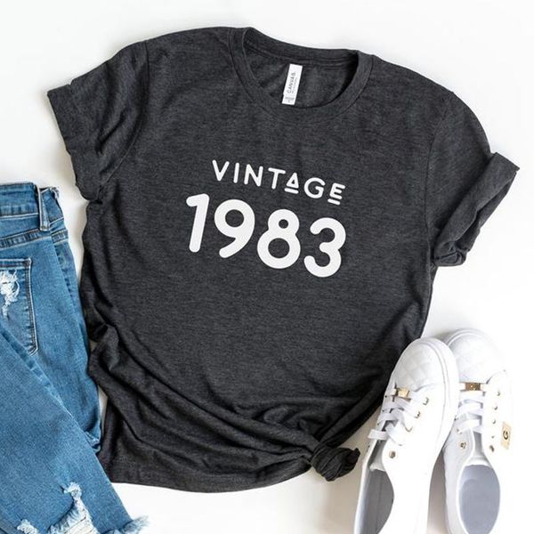 

women's t-shirt vintage 1983 birthday party gift 38th tshirt graphic cotton women short sleeve tee plus size o neck female clothing, White