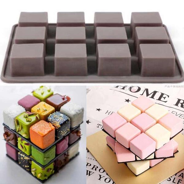 

baking moulds cake silicone mold 1 sheet 12 holes square 17*13cm chocolate mould fondant pastry decorating diy accessories