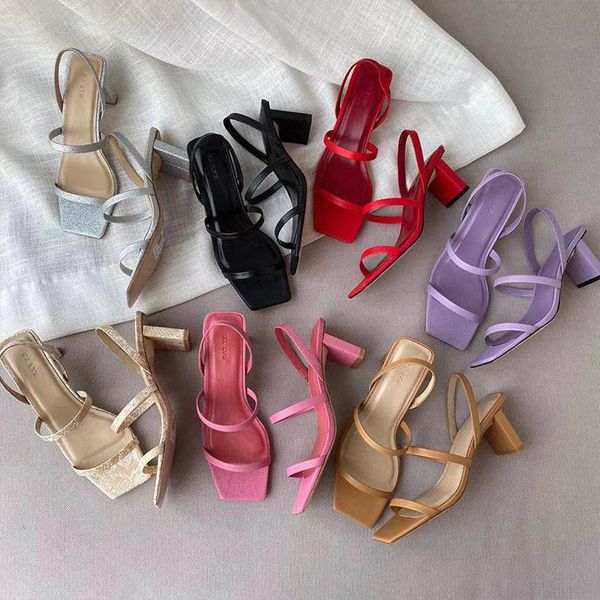

dress shoes thick heel versatile sandals 2021 summer line with square head middle women's simple fashion high heels, Black