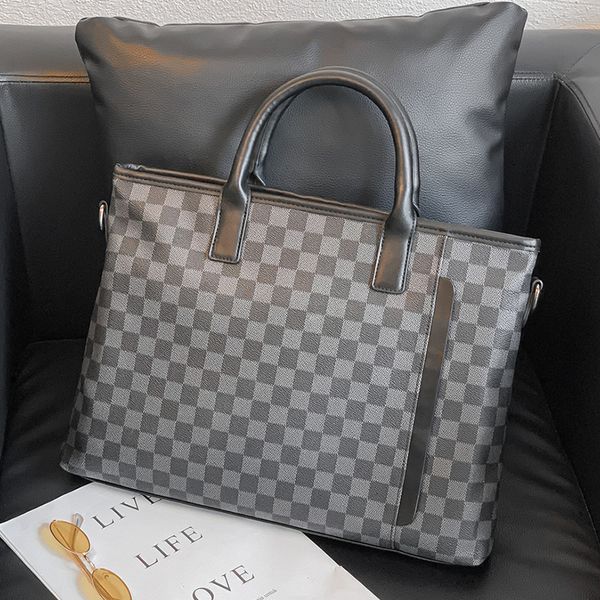 

bag handbag horizontal lattice briefcase trend leather men's simple fashion computer file 2021, Black;red
