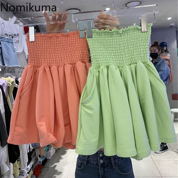 

nomikuma korean pleated stretch high waist women skirt causal solid a-line mini skirts summer new faldas mujer moda 6f959 210427, Black