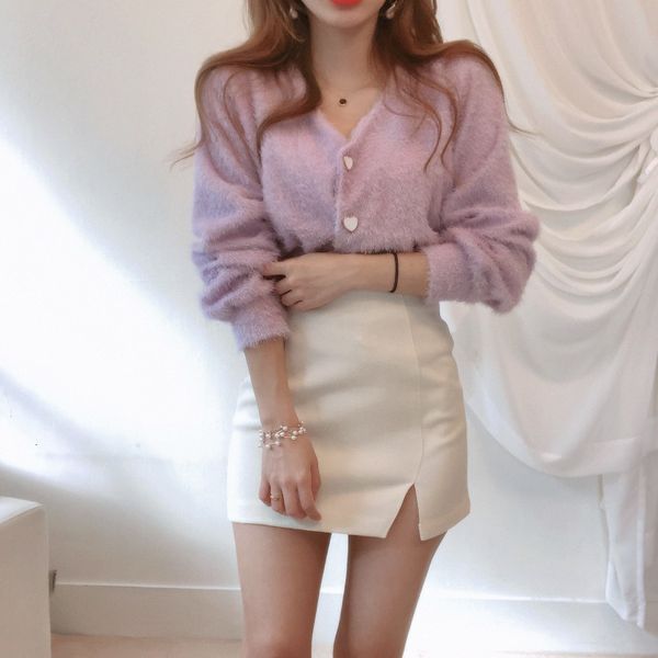 

coats elegant v neck ffy cardigan women thick warm winter cashmere sweater fashion single breasted long sleeve knitted coat, Tan;black