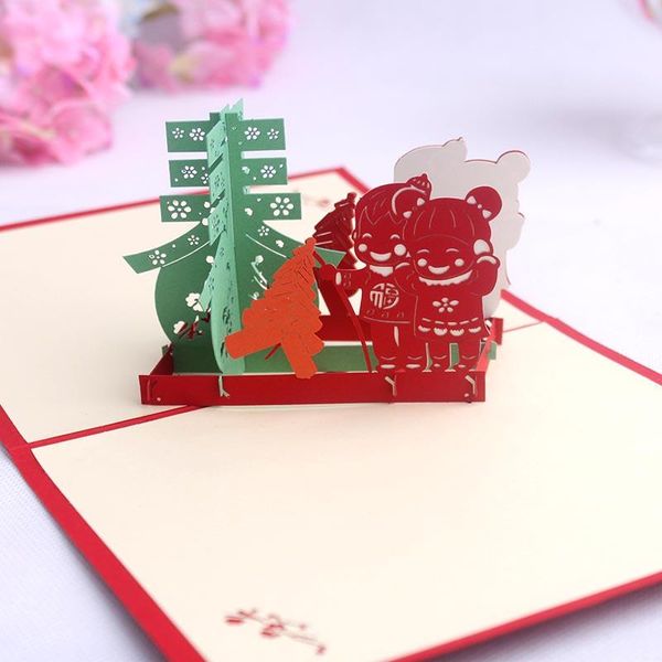 

greeting cards 3d creative card 2021 year of the pig blessing paper-cut happy