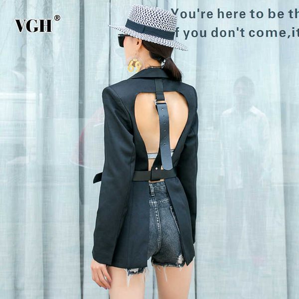 

vgh backless short for women notched long sleeve hollow out streetwear blazer female clothing fall fashion 210930, White;black