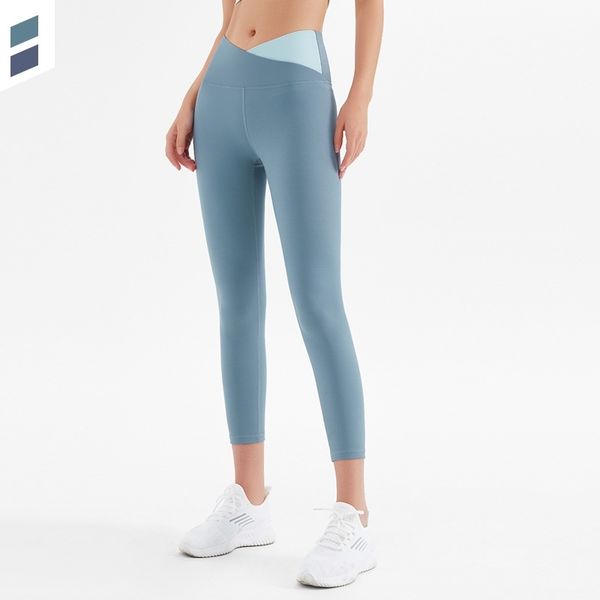 

naked sense yoga pants women's tight hip lifting running sports elastic fitness pants high waist breathable two color stitching capris, Black;white