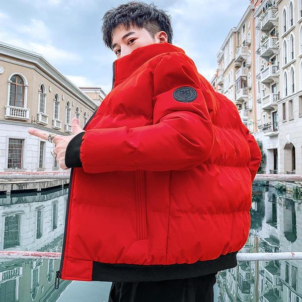 

men's down & parkas men winter solid color jacket windproof stand collar warm thick comfortable fashion printed snow coat plus size, Black