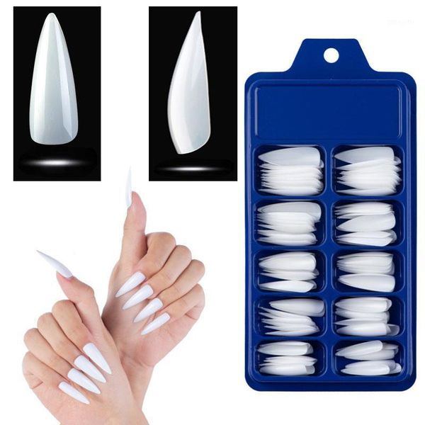 

pcstransparent full coverage ghost tip false nails acrylic nail polish uv gel super flexible 10 size ballet fake cl101, Red;gold