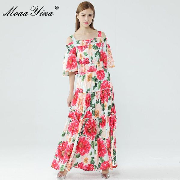 

moaayina fashion dress summer women's floral print bohemia vacation maxi dresses casual, Black;gray