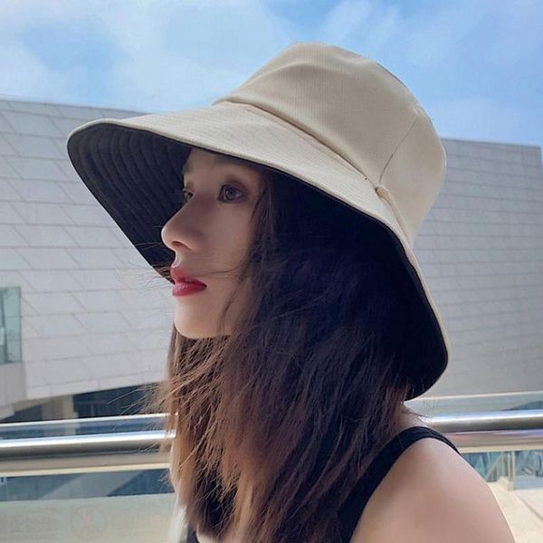 

wide brim hats double side women bucket hat summer solid color sun casual female ladies panama beach cap, Blue;gray