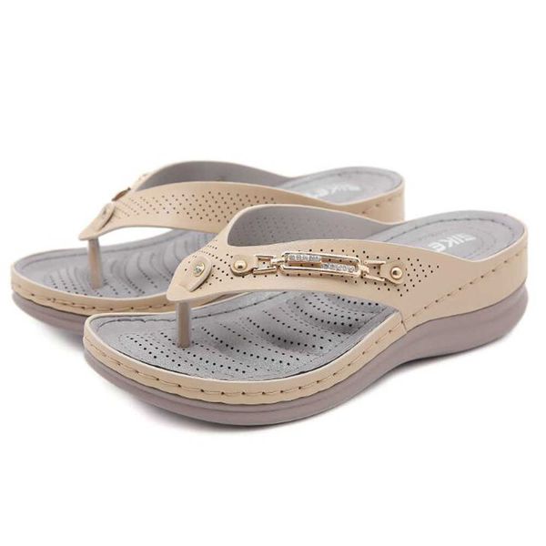 

retro women slippers fashion metal decoration open-toed flip-flops female summer non-slip ladies shoes large size qq142 210625, Black