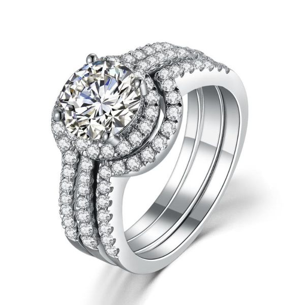 

cluster rings 1.5ct diamond engagement set solid platinum 950 white gold wedding anniversary jewelry, Golden;silver