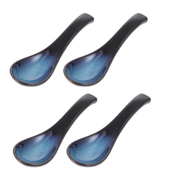 

spoons 4 pcs japanese retro ceramic rice portable (blue)