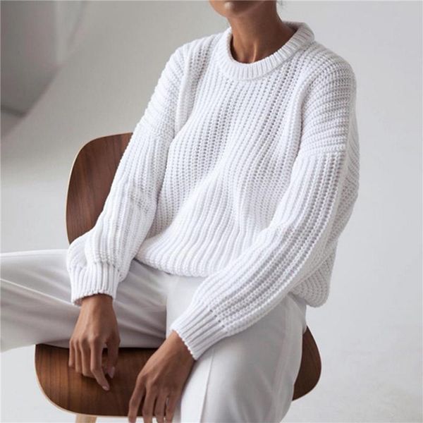 

women's sweaters o neck solid sweater autumn women korean elegant loose knitted 2021 oversized warm female pullovers, White;black