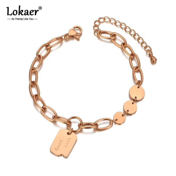 

link, chain lokaer titanium stainless steel bohemia beach & link bracelets for women girl trendy good luck tag charm bracelet b20119, Black