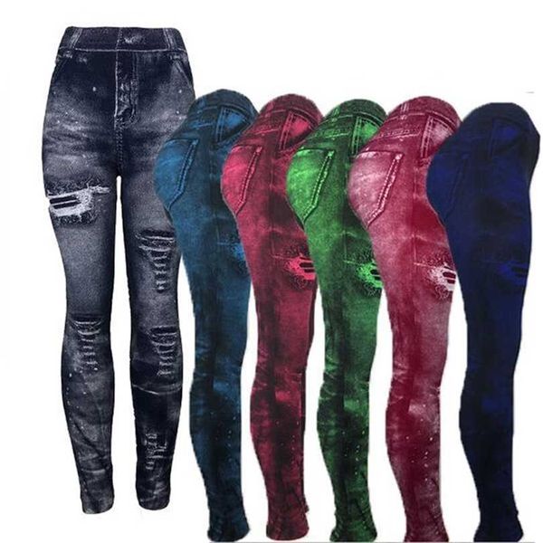 

women fashion classic stretchy slim leggings imitation jean skinny jeggings pants big size bottoms 211218, Black