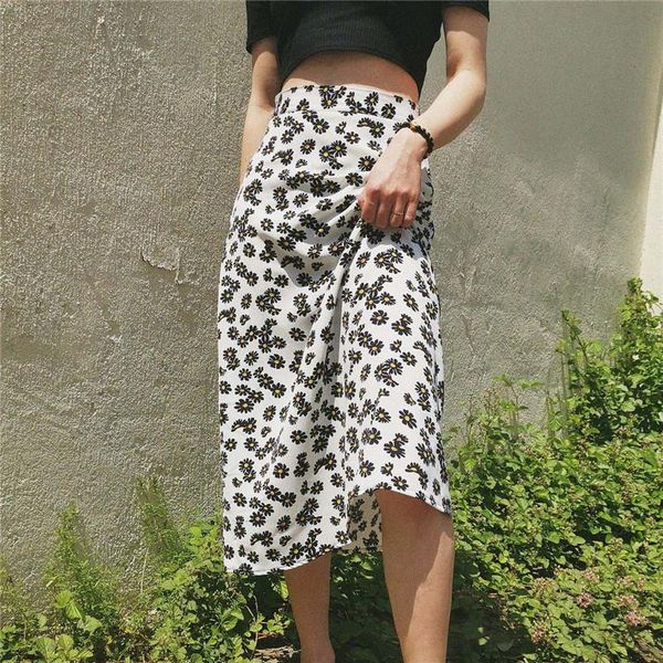 

mujer faldas woman skirts womens saias mulher femme jupes fashion printing chiffon high waist zipper half-length long skirt, Black