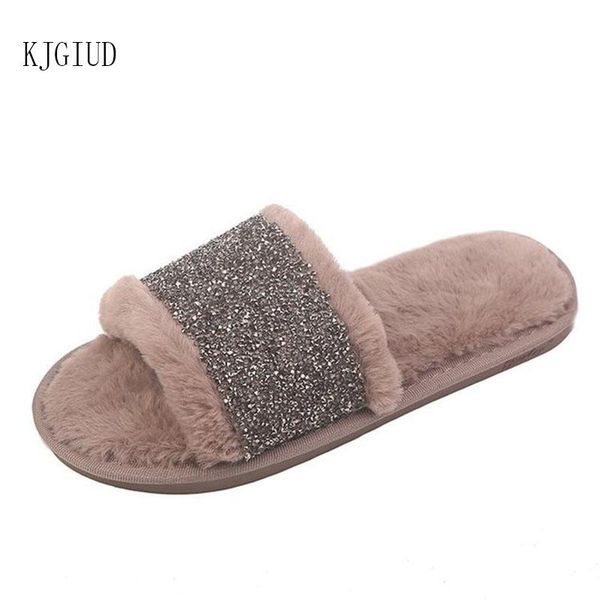 

slippers autumn and winter ladies opening female non-slip warm home furry fashion trend cotton buty damskie, Black