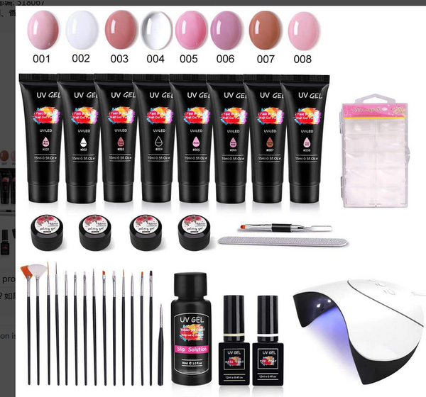 

15ml 8 colors poly nail uv gel kit led lamp false nail extension builder acrylic solution lacquer base coat polish manicure
