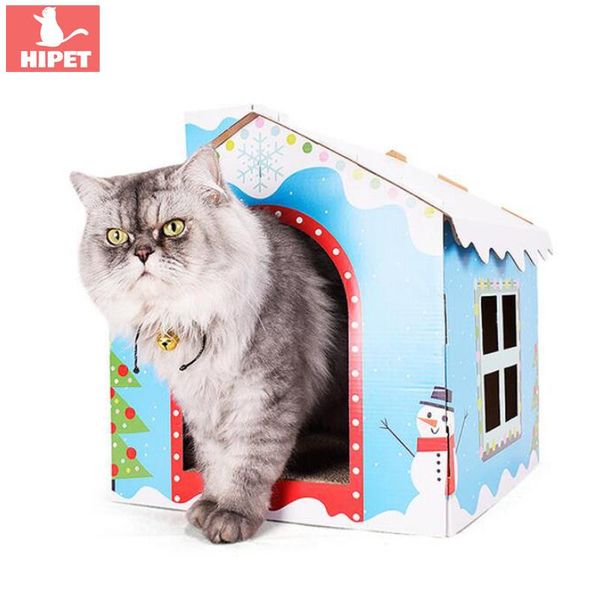 

cat beds & furniture foldable house bed pet nest for dog corrugated paper portable small puppy kitten with scratch board