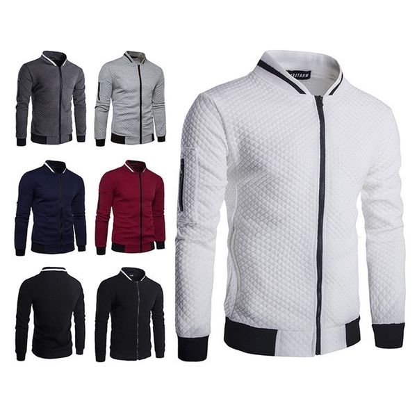

men's casual plaid cardigan sweatshirts new style zipper stand collar sport coats autumn winter long sleeve hooded jacket 211022, Black