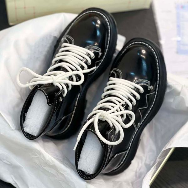 

designer boots western winter boot ladies cowhide leather high womens flat cute wedge platform shoes with box 02, Black