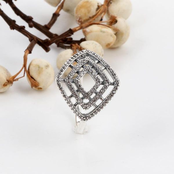 

cluster rings 100% 925 sterling silver pan ring creative classic geometric line simple hollow for women wedding party fashion jewelry, Golden;silver