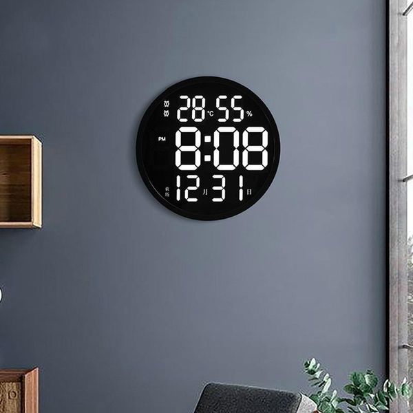 Relógios de parede eletrônicos digitais relógio luminoso luminoso grande temperatura e umidade design moderno 12 polegadas
