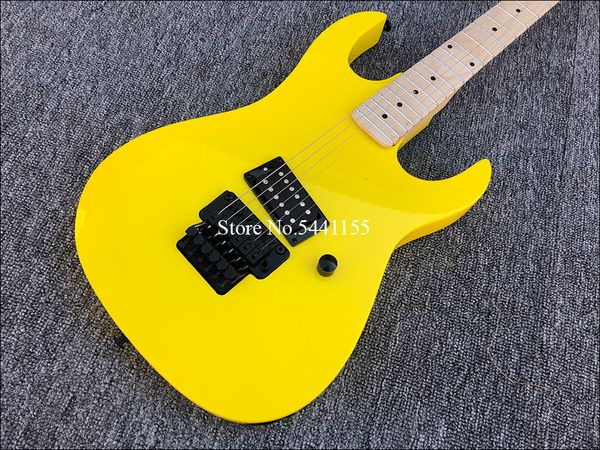 Rara BC B C chitarra elettrica gialla Floyd Rose ponte tremolo, pickup singolo, tastiera con manico in acero, hardware nero