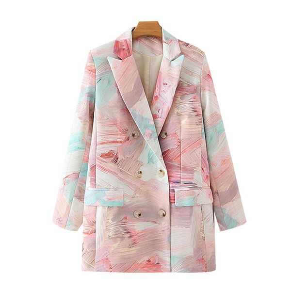 

women's suits & blazers ftlzz women casual fashion double breasted graffiti print coat vintage long sleeve pockets female outerwear ove, White;black
