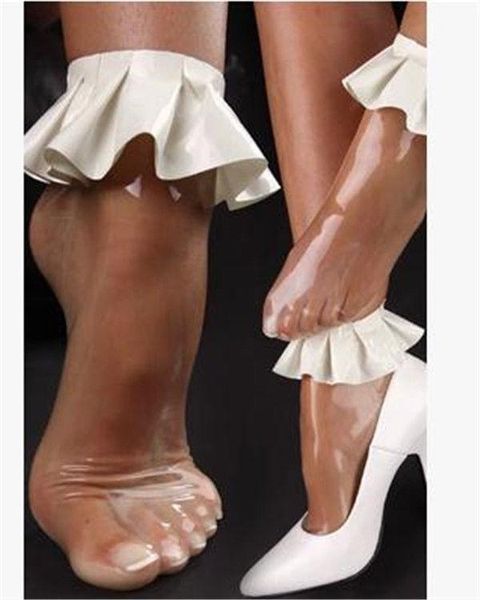 

party masks 100% pure latex socks transparent sock with white ruffles lace